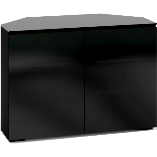 Oslo 221CR 44" Corner TV Stand Cabinet in Black Oak w/ Smoked Black Glass Doors & Top